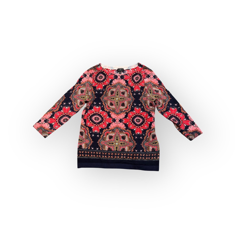 Talbots Petites‎ Pure Merino Wool Red Black Patterned Sweater MP